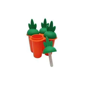 Reusable Popsicle Molds Ice Pop Molds Maker Baby Kid Infant W/Drip Catcher Healthy Fruit Snack Food Grade Silicone BPA FREE by Bambini Bear - Carrot Orange