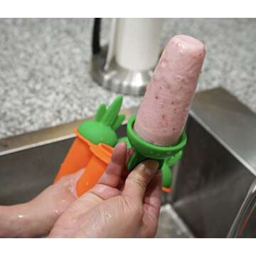 Reusable Popsicle Molds Ice Pop Molds Maker Baby Kid Infant W/Drip Catcher Healthy Fruit Snack Food Grade Silicone BPA FREE by Bambini Bear - Carrot Orange