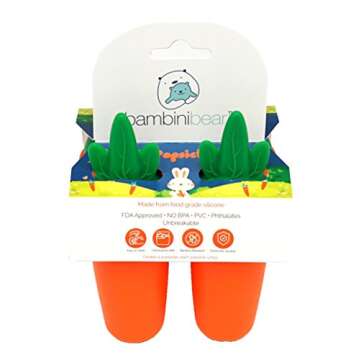 Reusable Popsicle Molds Ice Pop Molds Maker Baby Kid Infant W/Drip Catcher Healthy Fruit Snack Food Grade Silicone BPA FREE by Bambini Bear - Carrot Orange