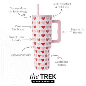 Simple Modern Valentine's Day 40 oz Tumbler with Handle and Straw Lid | Gifts for Her | Insulated Reusable Stainless Steel Water Bottle Travel Mug Cupholder Use | Trek Collection | Hearts on White