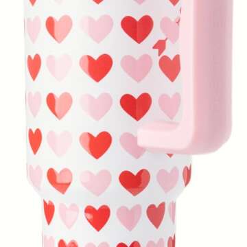 Simple Modern Valentine's Day 40 oz Tumbler with Handle and Straw Lid | Gifts for Her | Insulated Reusable Stainless Steel Water Bottle Travel Mug Cupholder Use | Trek Collection | Hearts on White