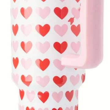 Simple Modern Valentine's Day 40 oz Tumbler with Handle and Straw Lid | Gifts for Her | Insulated Reusable Stainless Steel Water Bottle Travel Mug Cupholder Use | Trek Collection | Hearts on White