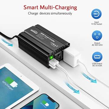 400W Power Inverter DC 12V to 110V AC Car Charger Converter with 4.8A Dual USB Ports and 2 AC Outlet...
