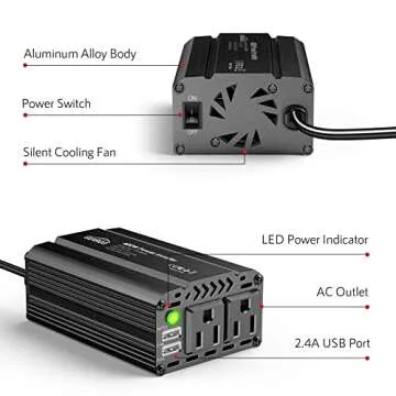 400W Power Inverter DC 12V to 110V AC Car Charger Converter with 4.8A Dual USB Ports and 2 AC Outlets Car Adapter (Black)