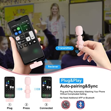 Pink Wireless Lavalier Microphone - Easy Plug Play Mic