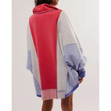 Yuemengxuan Women Fleece Sweatshirts Long Sleeve Colorblock Cropped Oversized Sweatshirt Y2k V-Neck ...