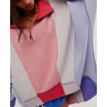Yuemengxuan Oversized Colorblock Fleece Sweatshirt