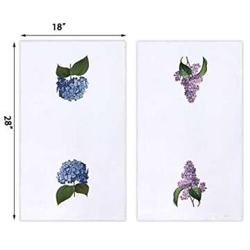 Watercolor Hydrangea Purple Lilacs Kitchen Dish Towel 18 x 28 Inch, Seasonal Spring Summer Flower To...