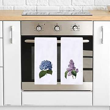 Watercolor Hydrangea Purple Lilacs Kitchen Dish Towel 18 x 28 Inch, Seasonal Spring Summer Flower Towels Dish Cloth for Cooking Baking Set of 2
