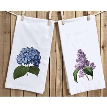 Watercolor Hydrangea Purple Lilacs Kitchen Dish Towel 18 x 28 Inch, Seasonal Spring Summer Flower Towels Dish Cloth for Cooking Baking Set of 2