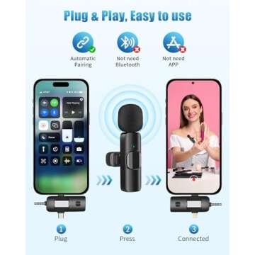 Gicorino Wireless Lavalier Microphones, 4-in-1 Universal Receiver for Android iPhone iPad Laptop & Camera, USB-C, Wireless Mini Microphone for Video Recording, Vlog, YouTube, TikTok