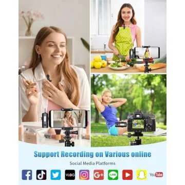 Gicorino Wireless Lavalier Microphones, 4-in-1 Universal Receiver for Android iPhone iPad Laptop & Camera, USB-C, Wireless Mini Microphone for Video Recording, Vlog, YouTube, TikTok