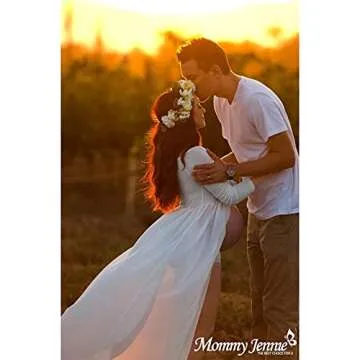 Mommy Jennie Maternity Dress Off Shoulder Long Sleeve Split Front Chiffon Gown for Photoshoot,White