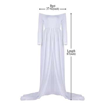 Mommy Jennie Maternity Dress Off Shoulder Long Sleeve Split Front Chiffon Gown for Photoshoot,White