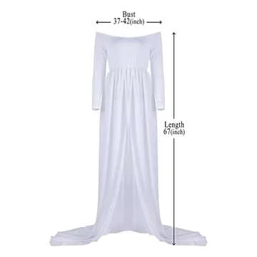 Mommy Jennie Maternity Dress Off Shoulder Long Sleeve Split Front Chiffon Gown for Photoshoot,White