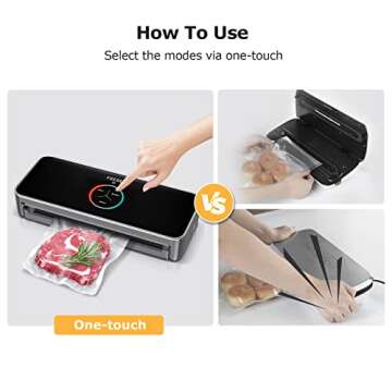 FRESKO Full Automatic Vacuum Sealer Machine，Hands-Free Automatic Auto Dry/Moist Detection Food Sealer with10pcs Bags (Grey)