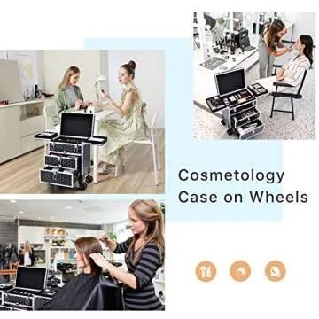 FRENESSA Professional Rolling Makeup Case Aluminum Trolley Train Case with 360° Swivel Wheels for M...