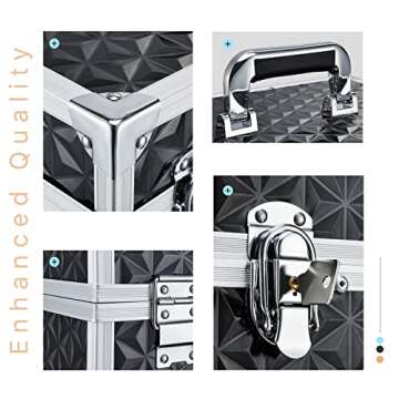 FRENESSA Professional Rolling Makeup Case Aluminum Trolley Train Case with 360° Swivel Wheels for Makuep Artist Travel Cosmetic Organizer with Sliding Drawers for Nail Tech Hairstylist Barber, Black