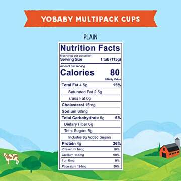 Stonyfield Organic YoBaby Whole Milk Baby Yogurt Cups with Probiotics, Plain, 4 Oz, 6 Pack