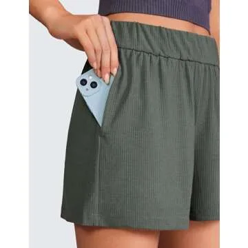CRZ YOGA Comfy Ribbed Sweat Shorts for Women High Waisted Lyocell for Casual Lounge Athletic Jersey with Pockets Grey Sage Small