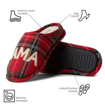 Dearfoams Women's Gifts for Mom Cute Cozy Mothers Day Mama Bear Slipper, Tartan Plaid, 9-10