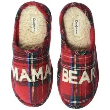Dearfoams Women's Gifts for Mom Cute Cozy Mothers Day Mama Bear Slipper, Tartan Plaid, 9-10