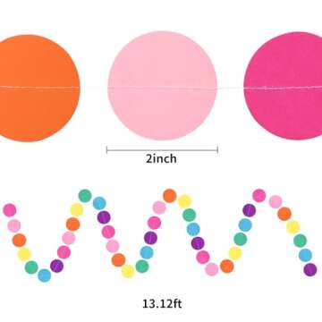 RUBFAC 5pcs Colorful Paper Garland Circle Dots Party Hanging Rainbow Decorations for Birthday Weddin...