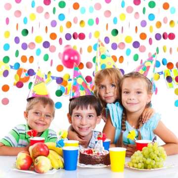 RUBFAC 5pcs Colorful Paper Garland Circle Dots Party Hanging Rainbow Decorations for Birthday Wedding Baby Shower Classroom Candyland Streamers Party Supplies (66ft)