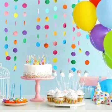RUBFAC 5pcs Colorful Paper Garland Circle Dots Party Hanging Rainbow Decorations for Birthday Wedding Baby Shower Classroom Candyland Streamers Party Supplies (66ft)