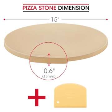 Unicook Pizza Stone for Grill Oven, 15 Inch Round Baking Stone, Heavy Duty Cordierite Pizza Cooking Pan, Thermal Shock Resistant, Ideal for Making Crisp Crust Pizza, Bread and More, Includes Scraper