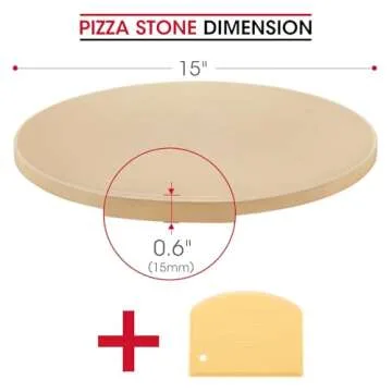 Unicook Pizza Stone for Grill Oven, 15 Inch Round Baking Stone, Heavy Duty Cordierite Pizza Cooking Pan, Thermal Shock Resistant, Ideal for Making Crisp Crust Pizza, Bread and More, Includes Scraper