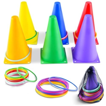 OBTANIM 26 Pcs Plastic Colorful Cones Ring Toss Combo Set for Family Fun