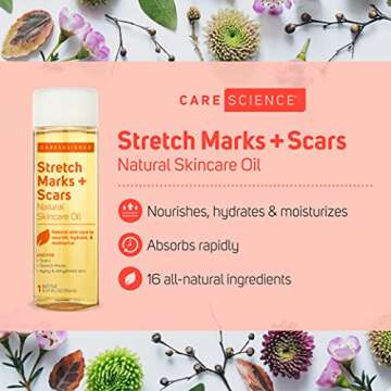 Care Science Stretch Marks + Scars Skin Care Body Oil, 5.07 Ounce | For Scars, Stretch Marks, Hair, ...