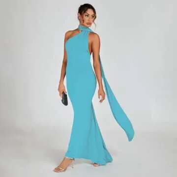 ABYOVRT Women Sexy Backless Bodycon Sleeveless Open Back Maxi Dress Going Out Elegant Party Cocktail Long Dress (B-Blue, S)