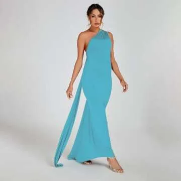 ABYOVRT Women Sexy Backless Bodycon Sleeveless Open Back Maxi Dress Going Out Elegant Party Cocktail Long Dress (B-Blue, S)