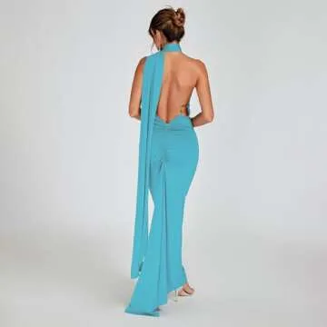 ABYOVRT Women Sexy Backless Bodycon Sleeveless Open Back Maxi Dress Going Out Elegant Party Cocktail Long Dress (B-Blue, S)