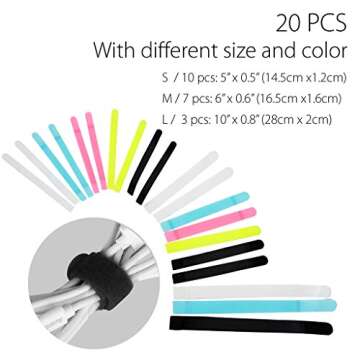 Avantree Pack of 20 Reusable Cord Organizer Keeper Holder, Fastening Cable Ties Straps for Earbud Headphones Phones Electronics Electrical Computer PC Wire Wrap Management, Assorted 3 Size and 5 Color