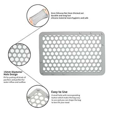 REVEX Silicone Dishwasher Bag,Dishwasher Basket for Baby Items,Baby Bottle Dishwasher Baskets with Adjustable Sizing for Small Parts,Nipples,Pacifiers and Toy Accessories.(Grey),11.8" x 7.9"