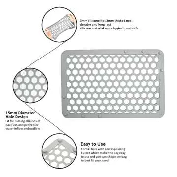 REVEX Silicone Dishwasher Bag,Dishwasher Basket for Baby Items,Baby Bottle Dishwasher Baskets with Adjustable Sizing for Small Parts,Nipples,Pacifiers and Toy Accessories.(Grey),11.8" x 7.9"