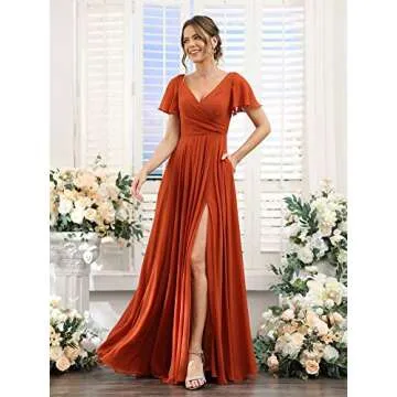 Elegant deamify V-Neck Blush Pink Bridesmaid Dress for Women