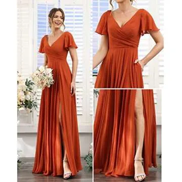 Elegant deamify V-Neck Blush Pink Bridesmaid Dress for Women