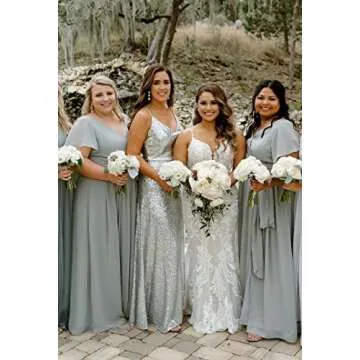 Elegant deamify V-Neck Blush Pink Bridesmaid Dress for Women