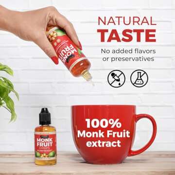 100% Pure Monk Fruit Extract (6 Drops = 1 Tsp of Sugar) Zero Calories, Non-GMO, No Fillers - Liquid Monk Fruit Sweetener No Erythritol by Transparency Foods (1.7oz, 167 servings)