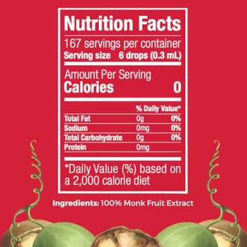 100% Pure Monk Fruit Extract (6 Drops = 1 Tsp of Sugar) Zero Calories, Non-GMO, No Fillers - Liquid Monk Fruit Sweetener No Erythritol by Transparency Foods (1.7oz, 167 servings)