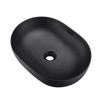 Miyili 19"x14" Matte Black Bathroom Vessel Sink Modern Above Counter Bathroom Sink Porcelain Ceramic...