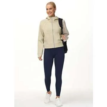 THE GYM PEOPLE Women's Full-Zip Up Hoodies Jacket Fleece Workout Crop Tops Sweatshirts with Pockets Thumb Hole Apricot