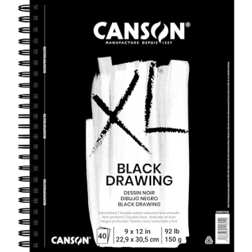 Canson XL Series Drawing Paper, Black, Wirebound Pad, 9x12 inches, 40 Sheets (92lb/150g) - Artist Pa...