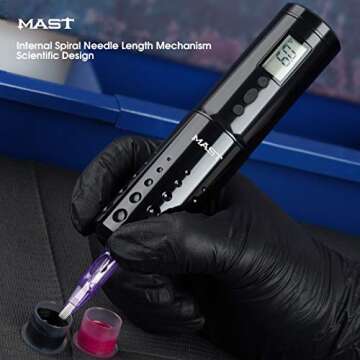 Mast Lancer Tattoo Pen Machine Gun Cordless Rotary Tattoo Cartridges Pen with Replace Two Batteries ...