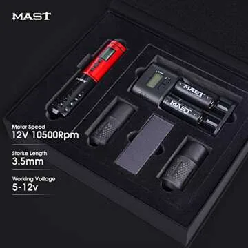 Mast Lancer Tattoo Pen Machine Gun Cordless Rotary Tattoo Cartridges Pen with Replace Two Batteries Power Supply Custom Coreless Motor Powered by Mcore Great for Tattoo & Smp QP-015