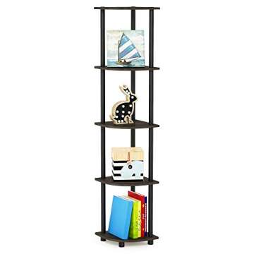 Furinno Turn-N-Tube 5 Tier Corner Display Rack Multipurpose Shelving Unit, 1-Pack, Dark Brown Grain/Black